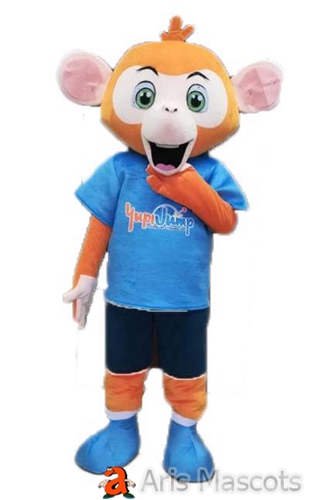 Suit of Monkey Mascot Outfit with blue Shirt and Shorts, Monkey Dress up Adult