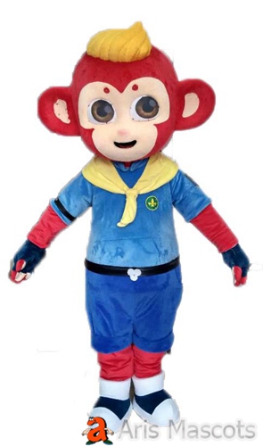 Red Color of Monkey Fancy Dress Costume, Full Body Mascot Monkey Outfit with Big Eyes