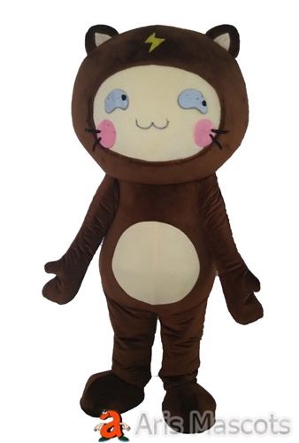 Big Head Brown Cat Mascot Costume-Funny Cat Full Body Suit