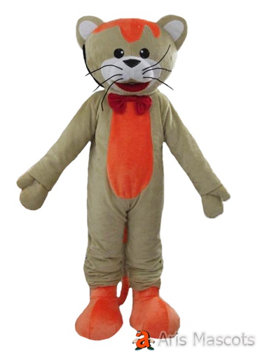 Soft Velvet Material Brown with Orange Cat mascot Full Outfit