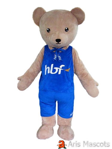 Teddy Bear Mascot with Blue Jersey Wear , Disguise Teddy Bear Fancy Dress for Festivals