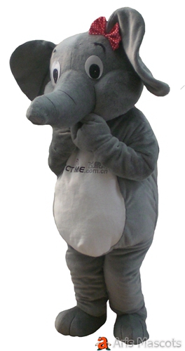 Giant Elephant Mascot Costume with Stuffed Round Body Big Head Elephant Dress up