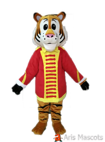 Cute Tiger Mascot Costume with Red Kungfu Suit, Adult Full Body Tiger Dress Up