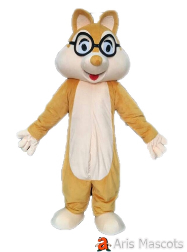 Cute Chipmunk Mascot with Glasses Full Body Fancy Dress Chipmunk Suit Adult