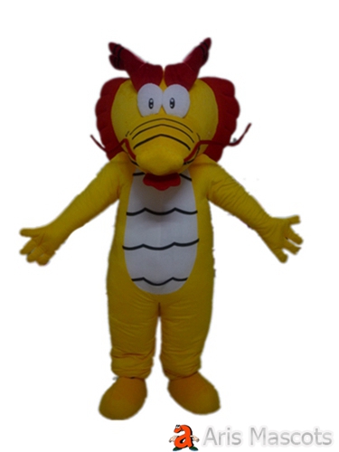 Mascot Dragon Yellow Color Adult Full Body Dragon Costume