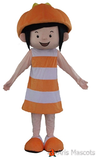 Pumpkin Girl Mascot Costume for Halloween Event, Cute Girl Full Body Mascot