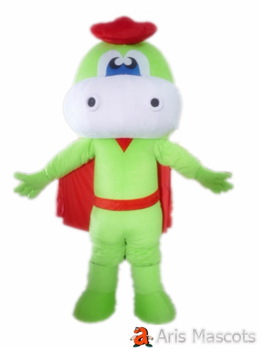 Green Dinosaur Costume with Red Cape Big Head Mascot Dinosaur Suit