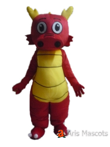 Red and Yellow Dragon Mascot Costume, Disguise Dragon Suit