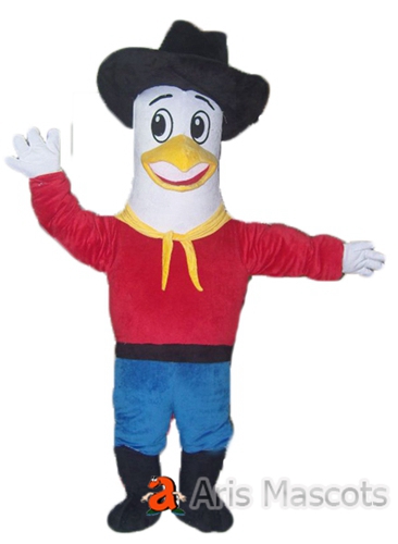 Cute Eagle Mascot with Red Shrt, Black Hat Hawk Fancy Dress