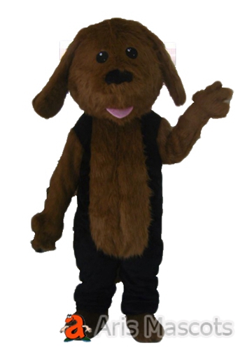Mascot Long Hair Fur Brown Dog Full Body Costume