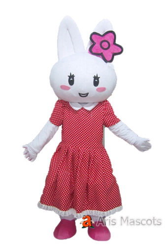 Lovely Girl Rabbit Mascot with Red Dress for Easter Event, Bunny Girl Outfit