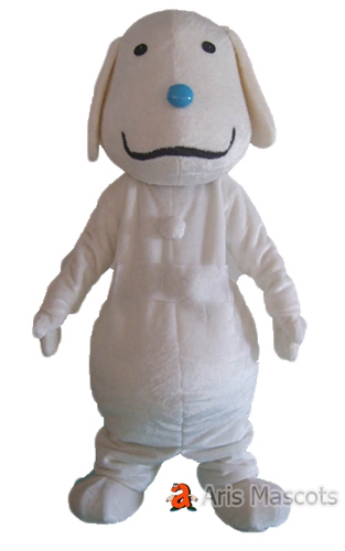 White Dog Mascot Costume, Stuffed fur Mascot Dog Outfit