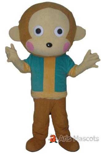 Lovely Big Head Mascot Monkey Adult Full Costume for Sale, Removable Shirt