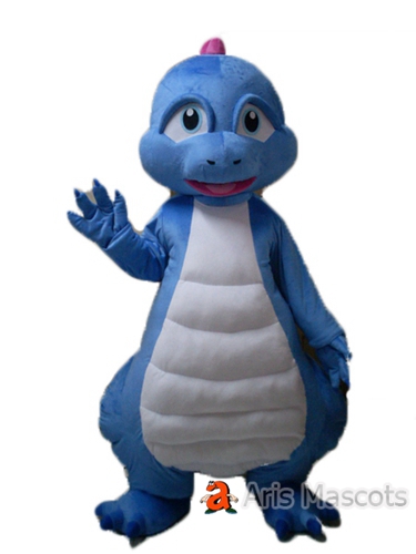 Blue and White Giant Baby Dinosaur Mascot Costume with Pink Spikes