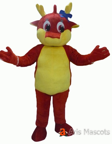 Red and Yellow Dragon Adult Costume, Fur Plush Mascot Dragon Suit