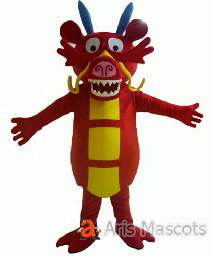 Full Body Chinese Dragon Mascot Costume for Event, Red Dragon Adult Outfit
