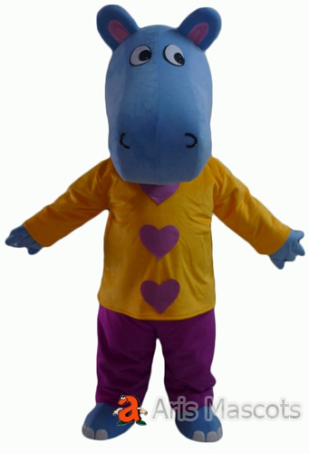 Mascot Blue Hippo Adult Costume for Festivals, Disguise Hippo Suit