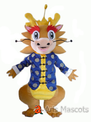 Mascot Dragon with Chinese Traditional Outfit, Chinese Dragon Adult Outfit