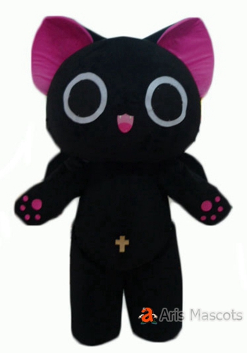 Plush Black Cat Mascot Costume Adult Full Fancy Dress , Animal Mascots Made