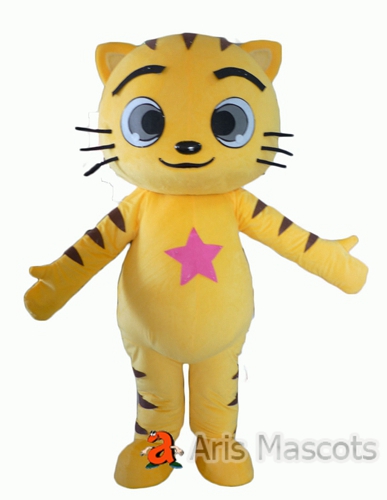 Mascot Yellow Cat Costume , Big Stuffed Fur Mascot Cat Adult Fancy Dress
