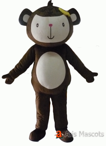 Mascot Brown Monkey Costume Adult Full Body Outfit, Plush Monkey Dress
