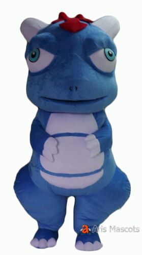 Giant Dinosaur Mascot Costume, Blue and White Big Plush Dinosaur Dress