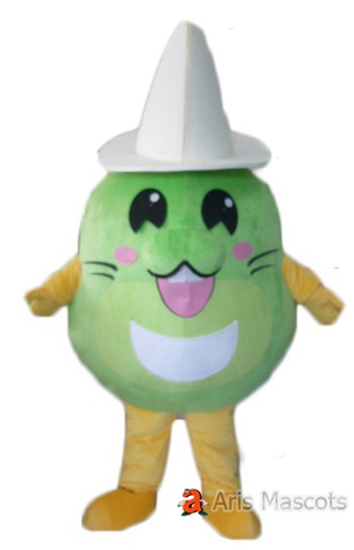 Shop Green Cat Mascot Costume Online, Giant Head Mascot Cat with White Hat