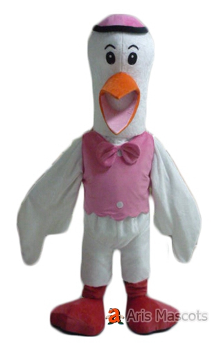 Adult Fancy White Goose Full Mascot Costume with Pink Bow