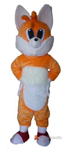 Adult Fancy Orange and White Faux Fur Fox Mascot Costume with Long Tail