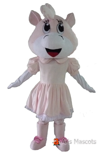 Mascot Foam Girl Rhino Costume with Pink Dress for Event