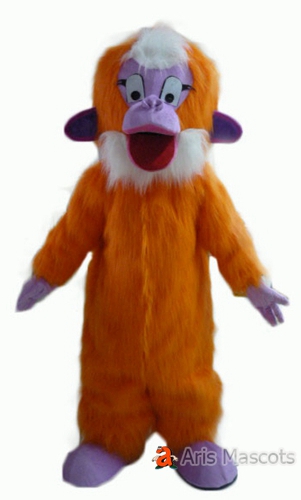 Long Faux Fur Hair Gorilla Costume Orange and Purple Monkey Mascot