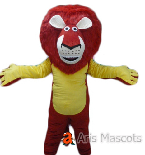 Cheap Mascot Costumes Full Dress Lion Adult Costume Red and Yellow, Giant Head Lion Suit