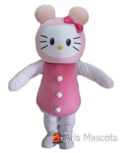 adult mascot costumes full body outfit white cat costume with pink dress for sale