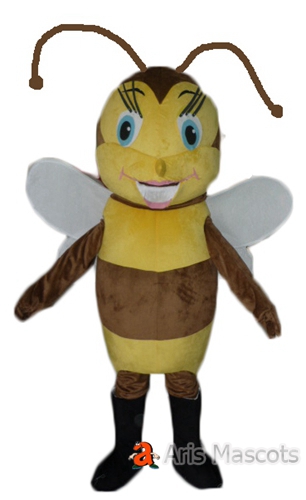 Insect Mascot Full Body Honey Bee Costume with White Wings, Disguise Bee Adult Dress up