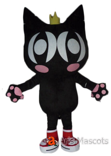 custom mascot costumes Big Head Black Cat Adult Full Fancy Dress, Giant Black Cat Costume with Wings