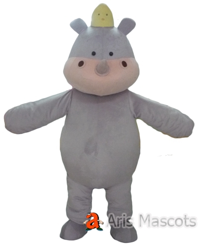 Grey Rhino Mascot Costume for Brands Marketing, Foam Mascot Rhino Adult Suit