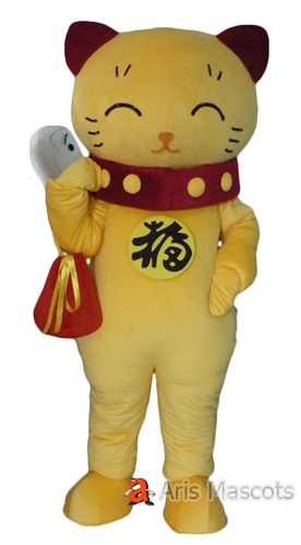 Plutus cat Mascot Lucky Cat Costume for Shop, Fortune Cat Adult Fancy Dress