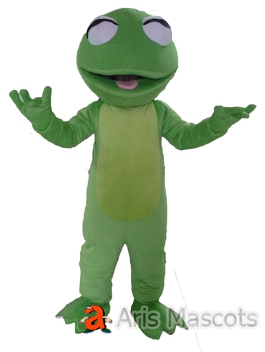 Mascot Frog Costume Adult Fancy Dress Green Color Big Smile Animal Mascots