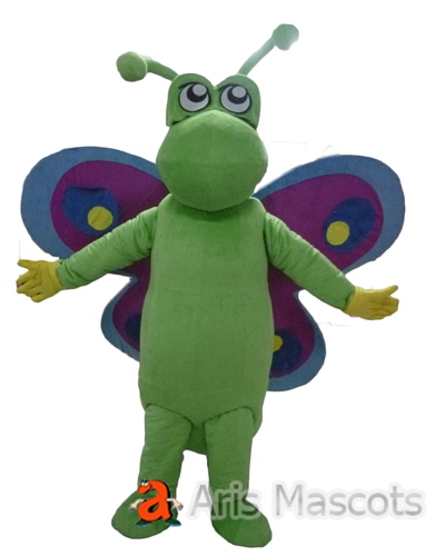 Lovely Full Mascot Costume Green Butterfly with Purple Wing for Carnival Parades