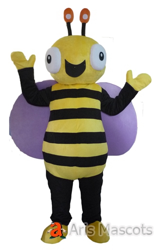 Insects Mascots Costumes Honey Bee Costume with Purple Wing for Adults Wear Halloween Party