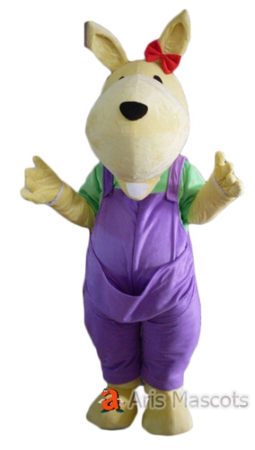 Full Mascot Costume Animal Suit Kangaroo Fancy Dress for Adults , Kangaroo Outfit with Purple Overall