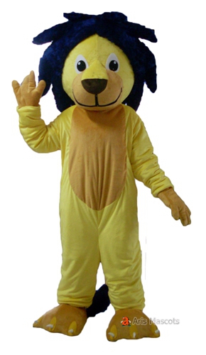 Yellow Lion Mascot with Blue Hair, Adult Lion Costume for Carnival Events