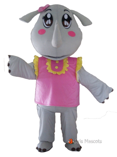Girl Rhino Adult Costume for Events, Lovely Grey Rhino Foam Mascot Suit