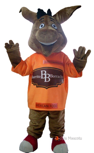 Brown Donkey Mascot Costume with Shirt for Brands Marketing, Custom Made Animal Mascot Donkey Suit