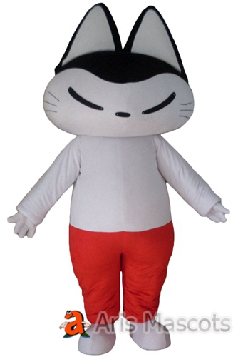 Black and White Cat Mascot with Red Pants, Lovely Cat Adult Costume