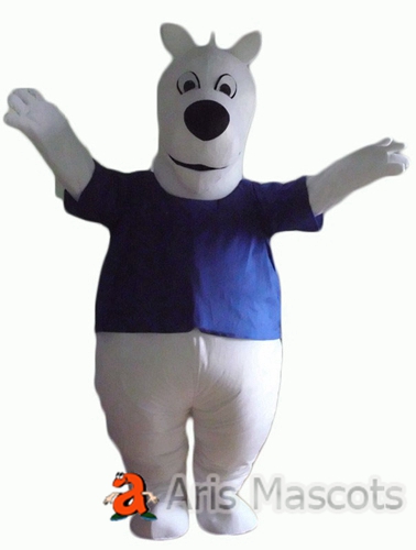 White Bear Mascot with Blue Shirt for Brand Marketing, Custom Made Animal Mascots Bear Adult Suit for Club