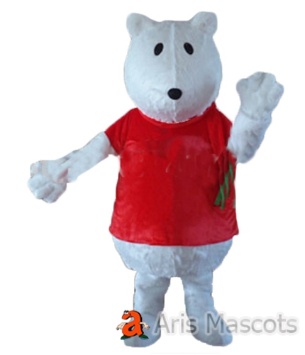 Giant Polar Bear Mascot Costume with Red Shirt for Events, Plush Polar Bear Full Mascot Suit