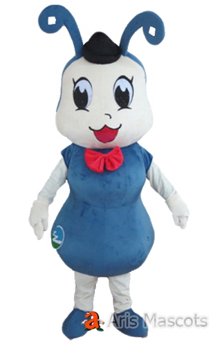 Blue and White Plush Honey Bee Mascot Costume for Adults, Full Mascot Bee Fancy Dress