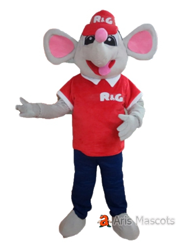Smile Mouse Mascot Costume with Red Shirt -Lovely Grey Rat Adult Suit with Big Ear