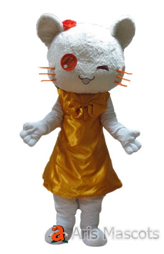 Lovely Cat Adult Mascot Suit with Golden Color Dress-Cat Full Body Outfit for Events